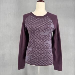Prana Antonia Wool Blend Crew Neck Long Sleeve Sweater XS Purple Geometric Print
